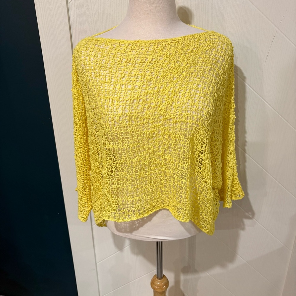 MARBLE Yellow Open-Knit Poncho Swimsuit Cover Up / Vacation/ Beach/resort - Picture 2 of 6